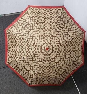 Authentic Coach Compact Unbrella - Tan & Red Signature Print